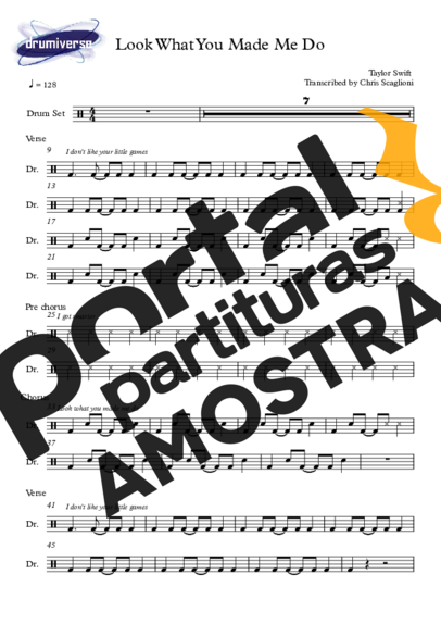 Taylor Swift Look What You Made Me Do partitura para Bateria