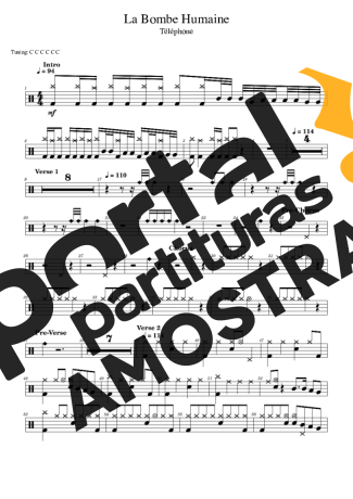 Téléphone La Bombe Humaine partitura para Bateria