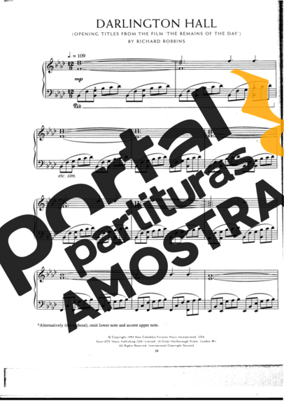 Movie Soundtracks (Temas de Filmes) Darling Hall (The Remains Of The Day) partitura para Piano