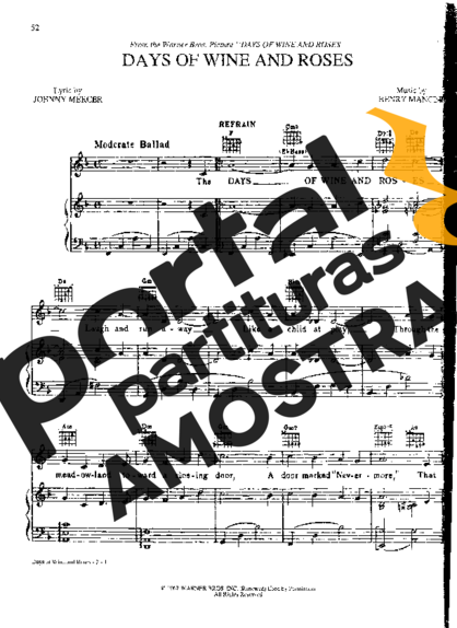 Movie Soundtracks (Temas de Filmes) Days Of Wine And Roses partitura para Piano