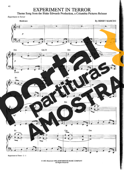 Movie Soundtracks (Temas de Filmes) Experiment In Terror partitura para Piano