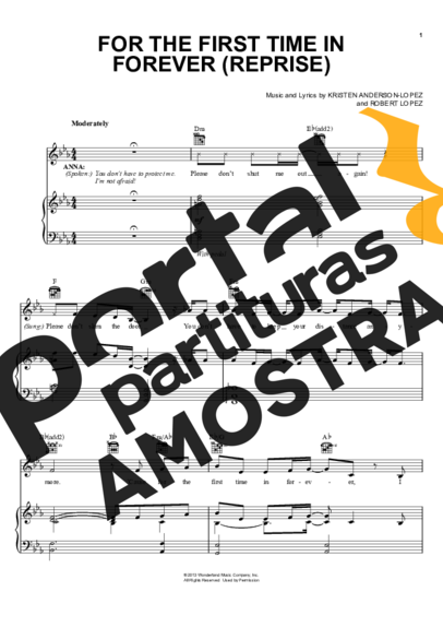 Movie Soundtracks (Temas de Filmes) For The First Time In Forever (Reprise) (Frozen) partitura para Piano