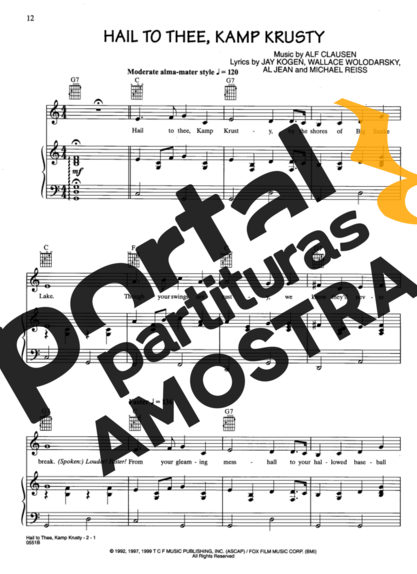 Movie Soundtracks (Temas de Filmes) Hail To Thee Kamp Krusty (The Simpsons) partitura para Piano