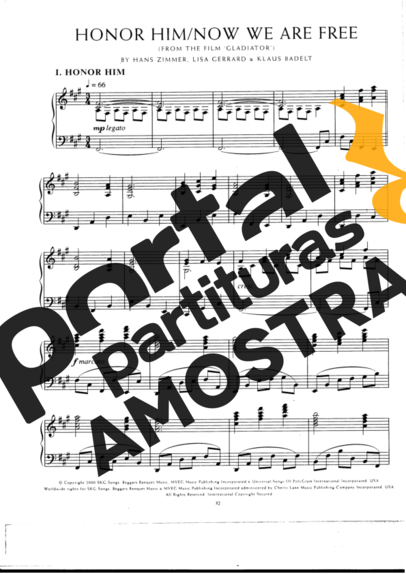 Movie Soundtracks (Temas de Filmes) Honor Him Now We Are Free (Gladiator) partitura para Piano
