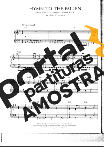 Movie Soundtracks (Temas de Filmes) Hymn To The Fallen (Saving Private Ryan) partitura para Piano