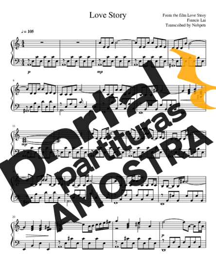 Movie Soundtracks (Temas de Filmes) Love Story (Love Story) partitura para Piano