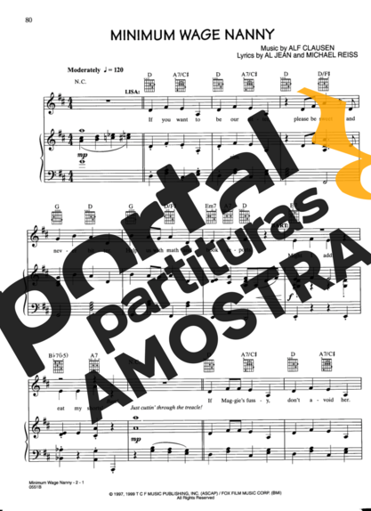 Movie Soundtracks (Temas de Filmes) Minimum Wage Nanny (The Simpsons) partitura para Piano