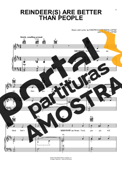 Movie Soundtracks (Temas de Filmes) Reindeer(s) Are Better Than People (Frozen) partitura para Piano