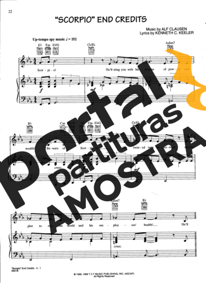 Movie Soundtracks (Temas de Filmes) Scorpio End Credits (The Simpsons) partitura para Piano