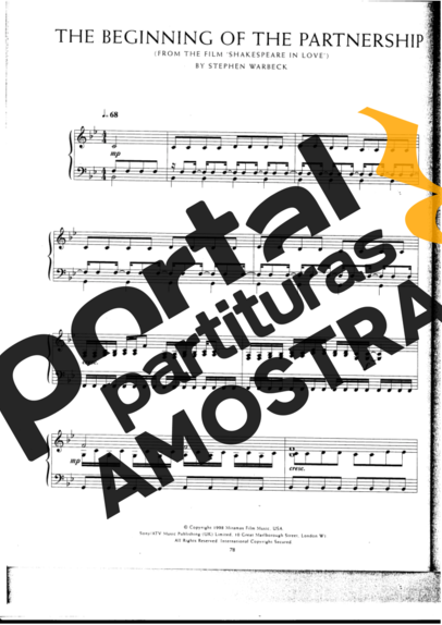 Movie Soundtracks (Temas de Filmes) The Beginning Of The Partnership (Shakespeare In Love) partitura para Piano