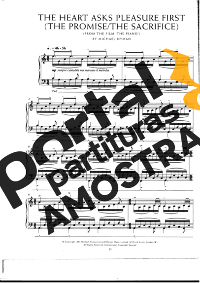 Movie Soundtracks (Temas de Filmes) The Heart Asks Pleasure First (The Piano) partitura para Piano