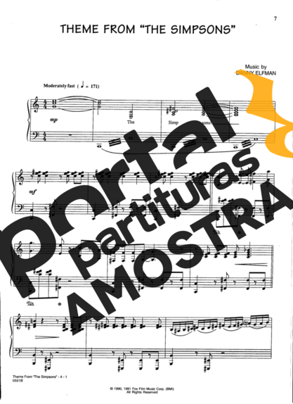 Movie Soundtracks (Temas de Filmes) Theme From The Simpsons (The Simpsons) partitura para Piano