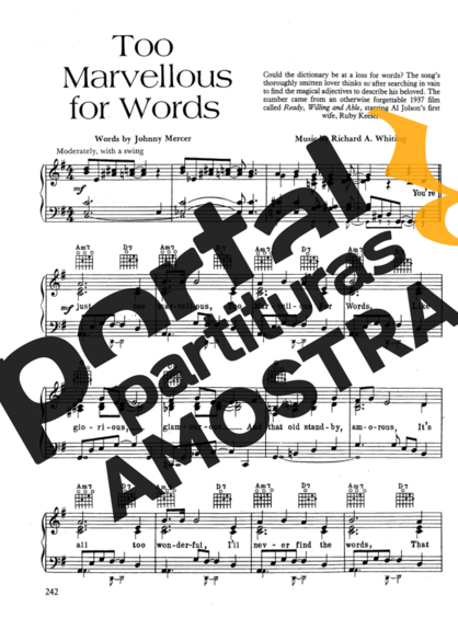 Movie Soundtracks (Temas de Filmes) Too Marvellous For Words partitura para Piano