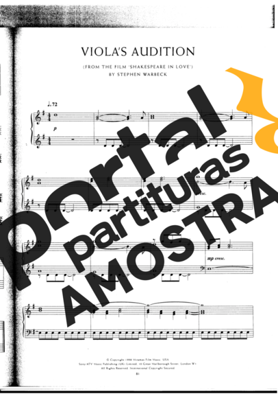Movie Soundtracks (Temas de Filmes) Violas Audition (Shakespeare In Love) partitura para Piano