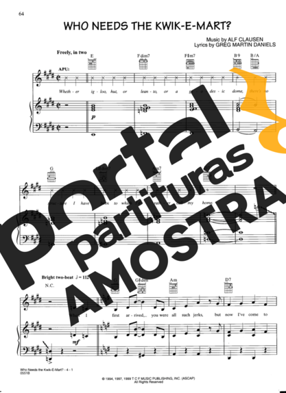 Movie Soundtracks (Temas de Filmes) Who Needs The Kwik E Mart (The Simpsons) partitura para Piano