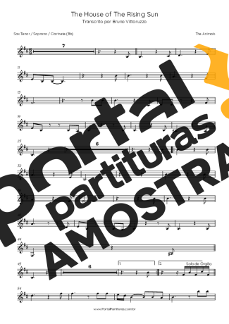 The Animals The House Of The Rising Sun partitura para Saxofone Tenor Soprano (Bb)