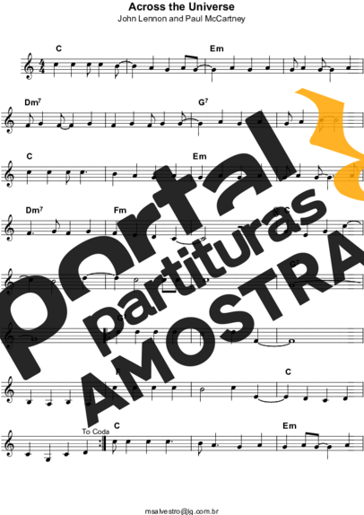The Beatles Across The Universe partitura para Teclado