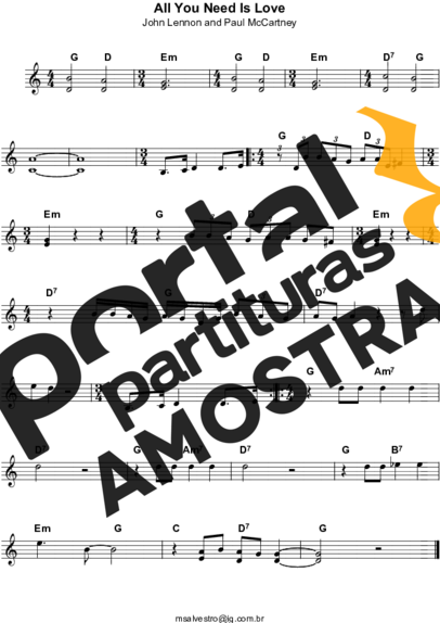 The Beatles All You Need Is Love partitura para Teclado