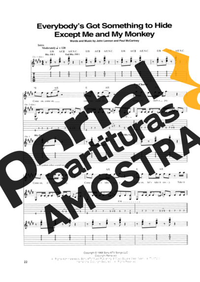 The Beatles Everybodys Got Something To Hide Except Me And My Monkey partitura para Guitarra
