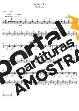 The Beatles For No One partitura para Bateria