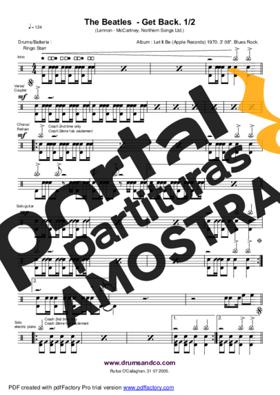 The Beatles Get Back partitura para Bateria