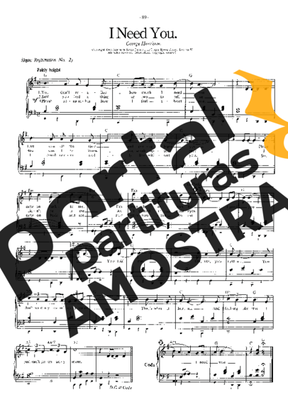 The Beatles I Need You partitura para Piano