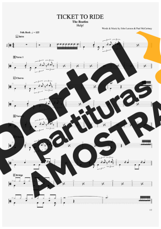The Beatles Ticket To Ride partitura para Bateria