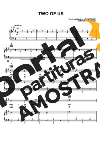 The Beatles Two Of Us partitura para Piano