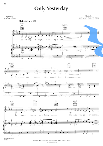 The Carpenters Only Yesterday partitura para Piano