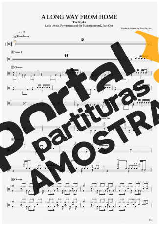 The Kinks A Long Way From Home partitura para Bateria