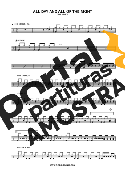 The Kinks All Day and All of The Night partitura para Bateria