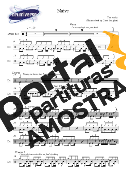 The Kooks Naive partitura para Bateria