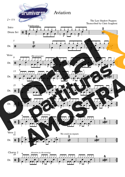 The Last Shadow Puppets Aviation partitura para Bateria