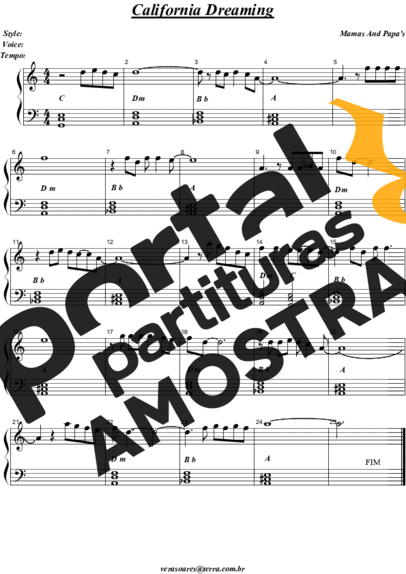 The Mamas and the Papas  partitura para Piano