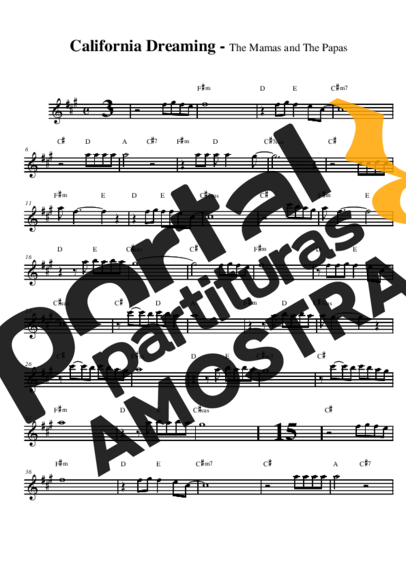 The Mamas and the Papas California Dreaming partitura para Saxofone Alto (Eb)