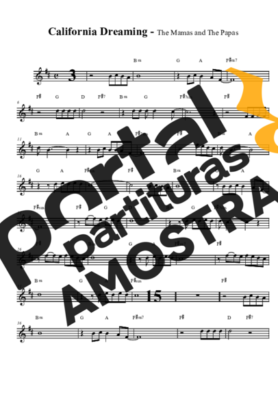 The Mamas and the Papas California Dreaming partitura para Saxofone Tenor Soprano (Bb)