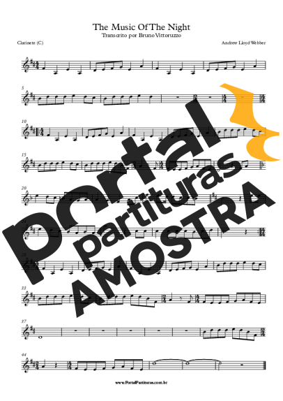 The Phantom of The Opera The Music Of The Night partitura para Clarinete (C)