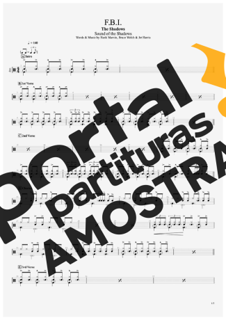 The Shadows F.B.I. partitura para Bateria
