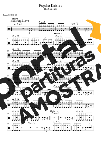 The Yardbirds Psycho Daisies partitura para Bateria