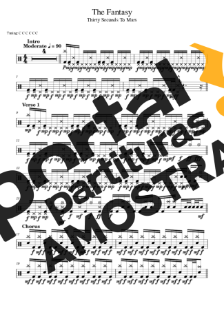 Thirty Seconds to Mars The Fantasy partitura para Bateria