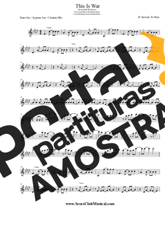 Thirty Seconds to Mars This Is War partitura para Clarinete (Bb)