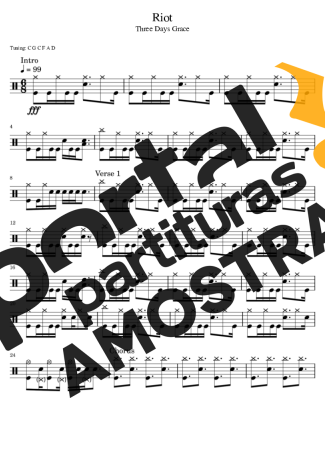 Three Days Grace  partitura para Bateria