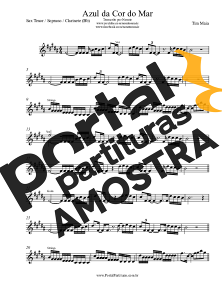 Tim Maia  partitura para Saxofone Tenor Soprano (Bb)