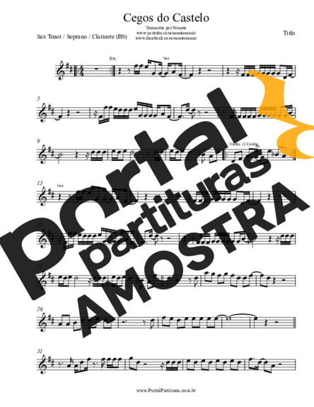 Titãs  partitura para Saxofone Tenor Soprano (Bb)