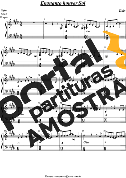 Titãs Enquanto Houver Sol partitura para Piano