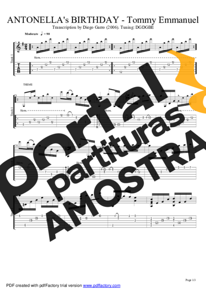 Tommy Emmanuel Antonellas Birthday partitura para Violão