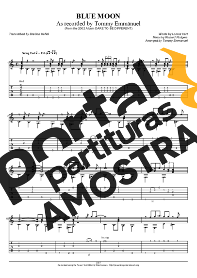 Tommy Emmanuel Blue Moon partitura para Violão