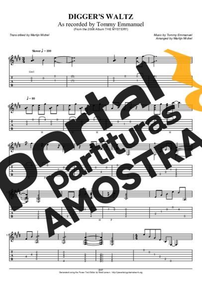Tommy Emmanuel Diggers Waltz partitura para Violão