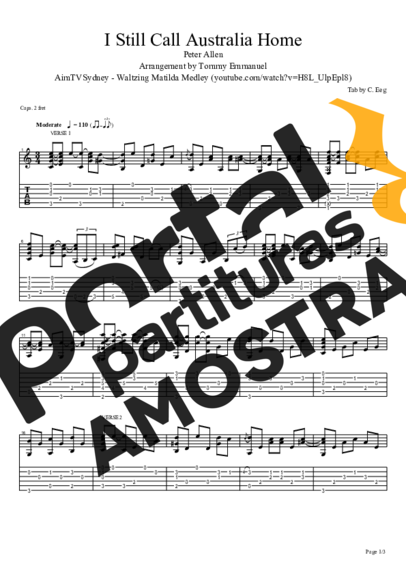 Tommy Emmanuel I Still Call Australia Home partitura para Violão