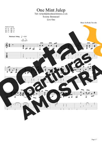 Tommy Emmanuel One Mint Julep partitura para Violão
